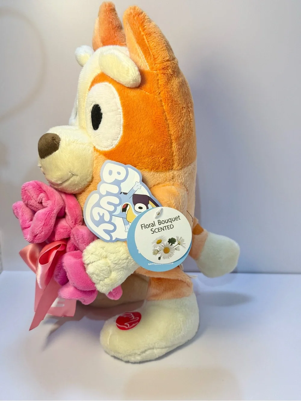 Bluey Bingo Animated Valentines Plush Stuffed Animal with Scented Floral Bouquet